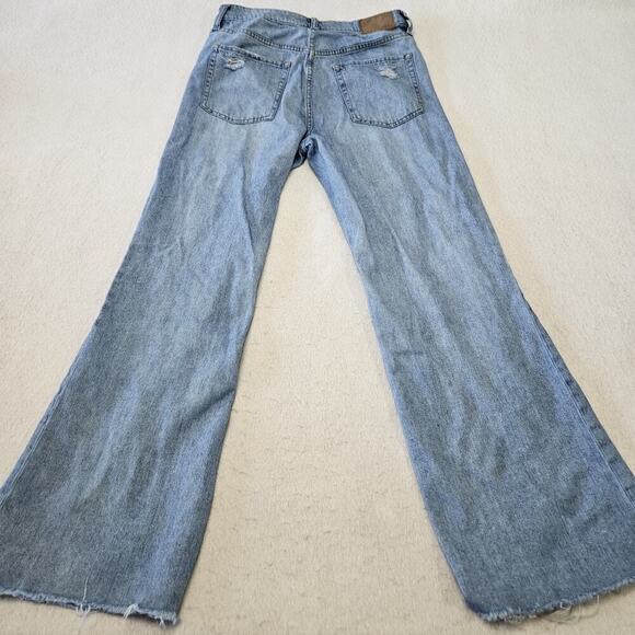 Aeropostale Jeans Sz 10 Skater Low Rise Open Hem Blue Denim Baggy Flare Bootcut - Picture 4 of 9